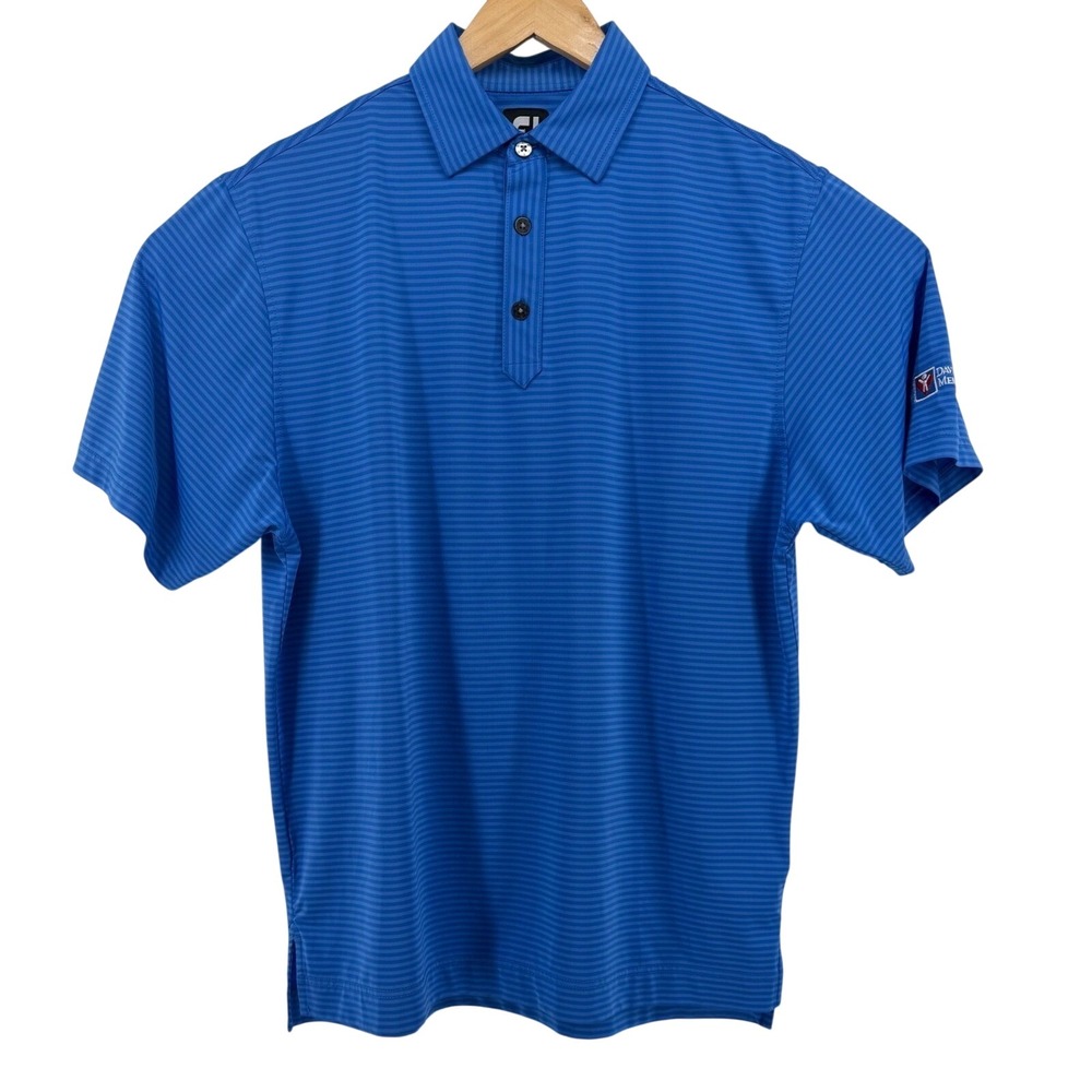 FootJoy Mens Blue Striped Performance Golf Polo Shirt‎ Dave Thomas Classic Med